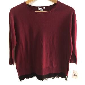 Made Fashion week Impulse burgandy top short sleeve sweater lace cropped XS